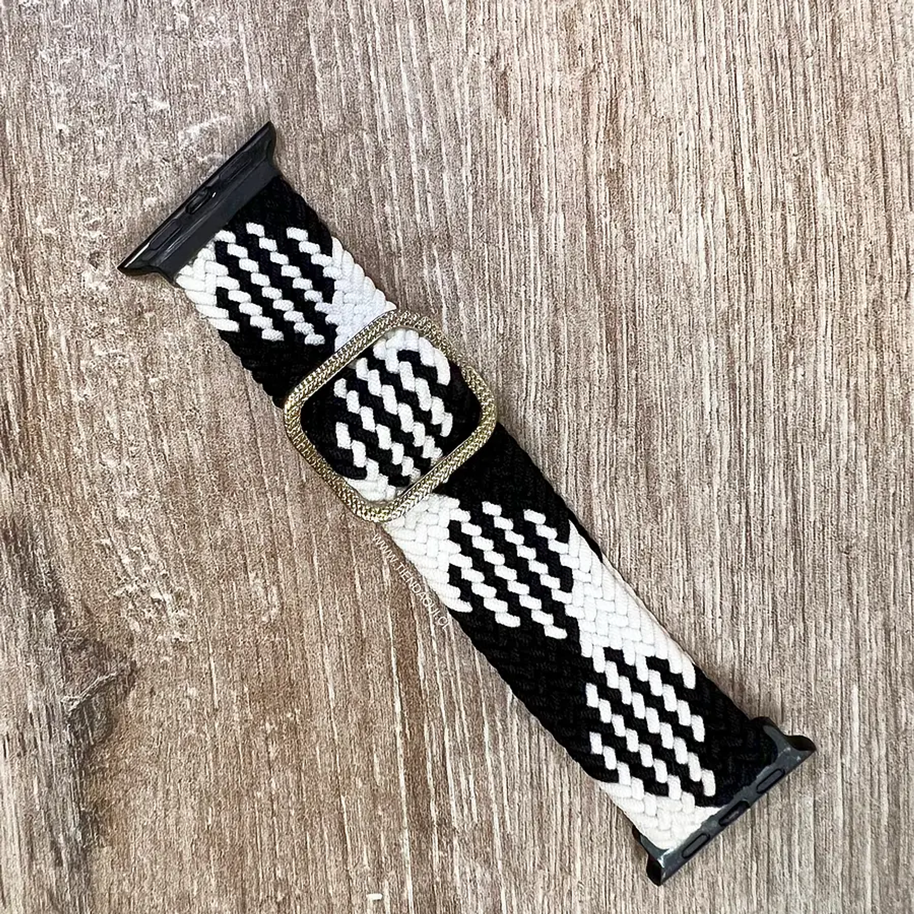 Correa trenzada elasticada Sololoop Ajustable 38/40/41mm color: blanco y negro 