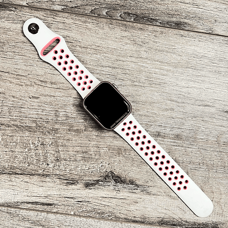Correa deportiva 38/40/41mm color: blanca c/puntos rosas
