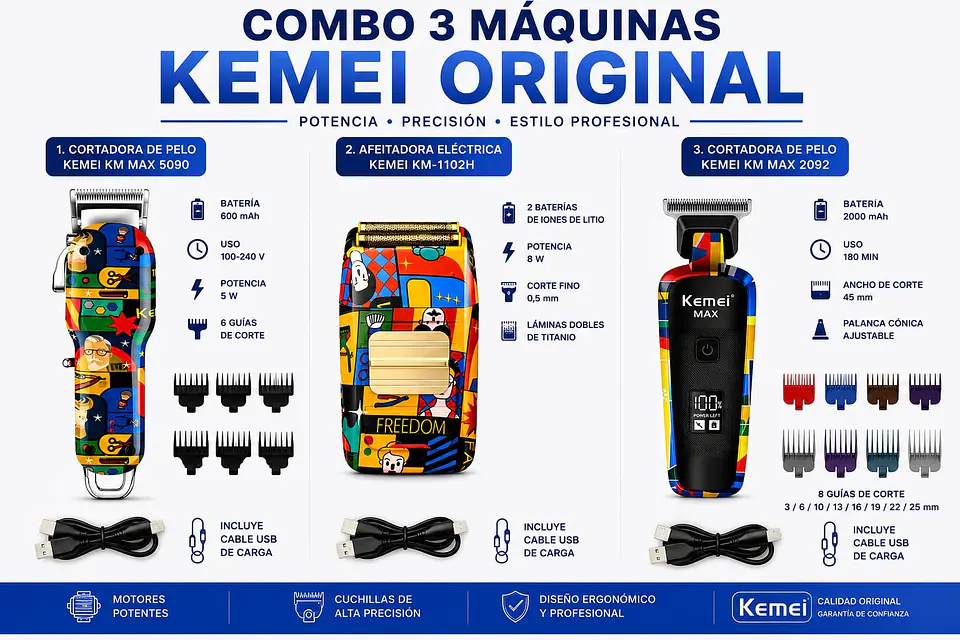 COMBO KEMEI DISEÑO 3 MÁQUINAS 3