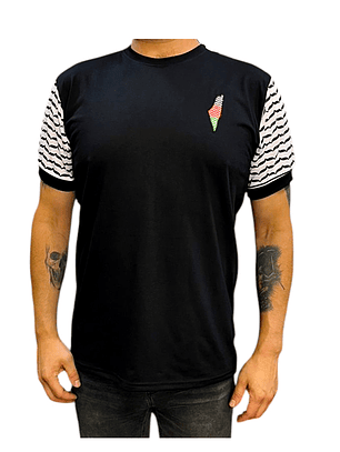 Polera Palestina Bordada – Diseño Kuffiyeh con Mapa y Bordado en Árabe