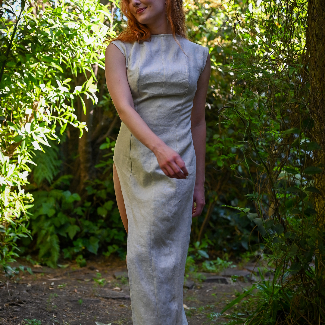 Vestido de Lino Blanco Marfil  1