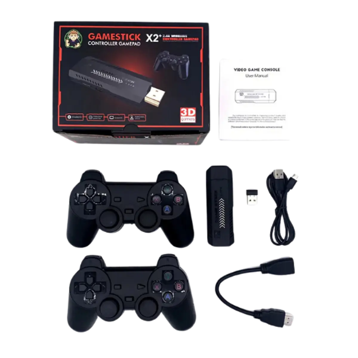<b>¿Qué Incluye La Caja?</b><p></p>
<br>
<p><b> 1 Consola Game Stick X2 Plus<br>2 Controles Inalámbricos<br>1 Cable de alimentación<br>1 Adaptador HDMI.<br>1 Manual de instrucciones</b></p>