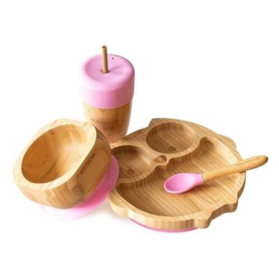 🥣 Conjunto de Refeição em Bambu para Bebé - Mocho Rosa | Eco Rascals 🌿🦉 3
