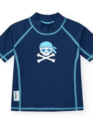  Camisola de praia de Manga Curta UPF 50+ Piratas – BTBOX 🏴‍☠️👕 