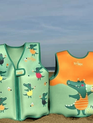 🐊🦺 Colete de Natação Infantil BTBOX Crocodilo – Verde & Laranja
