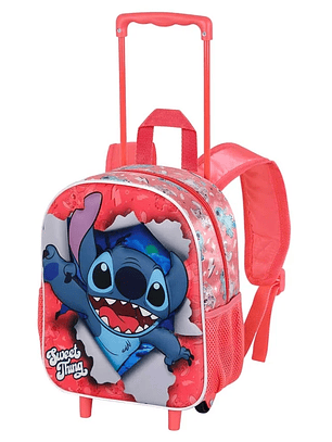 Mochila 3D Lilo & Stitch 💙🌺 – Com Rodas Pequena Rosa