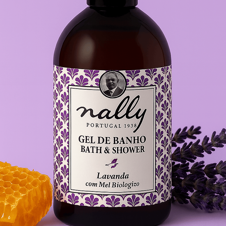 Gel de Banho Nally 1 L – Lavanda & Mel Biológico 1