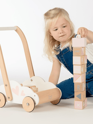 Andador de Madeira com Blocos Educativos – Label Label Rosa