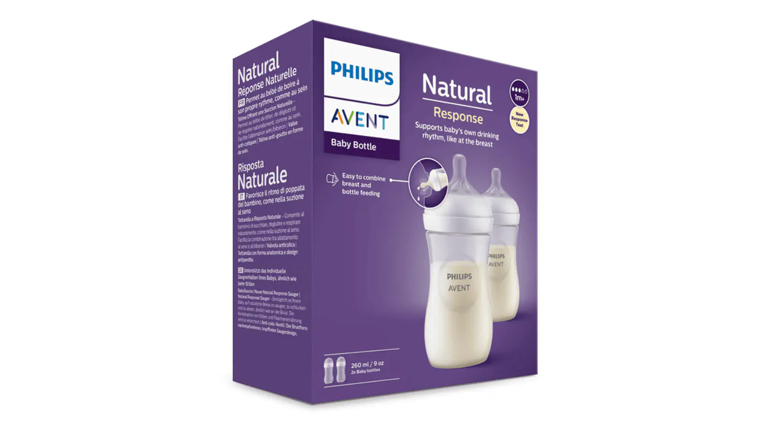 PHILIPS AVENT BIBERÃO 260 ML. EMB. DUP. NAT RESPONSE 1