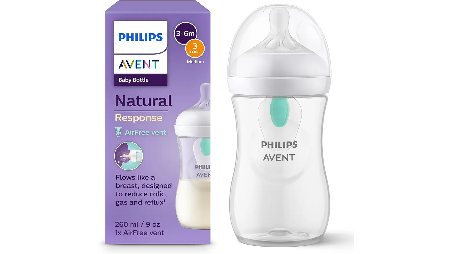 PHILIPS AVENT BIBERÃO 260 ML. AIR FREE NAT RESPONSE 1