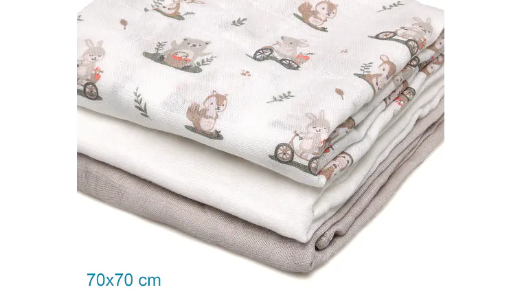 MUSSELINA 70X70CMS BAMBU CINZENTO 3U 6