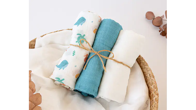 MUSSELINA 70X70CMS BAMBU AZUL 3U 1