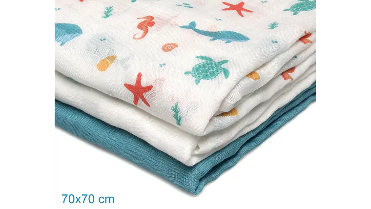 MUSSELINA 70X70CMS BAMBU AZUL 3U 6