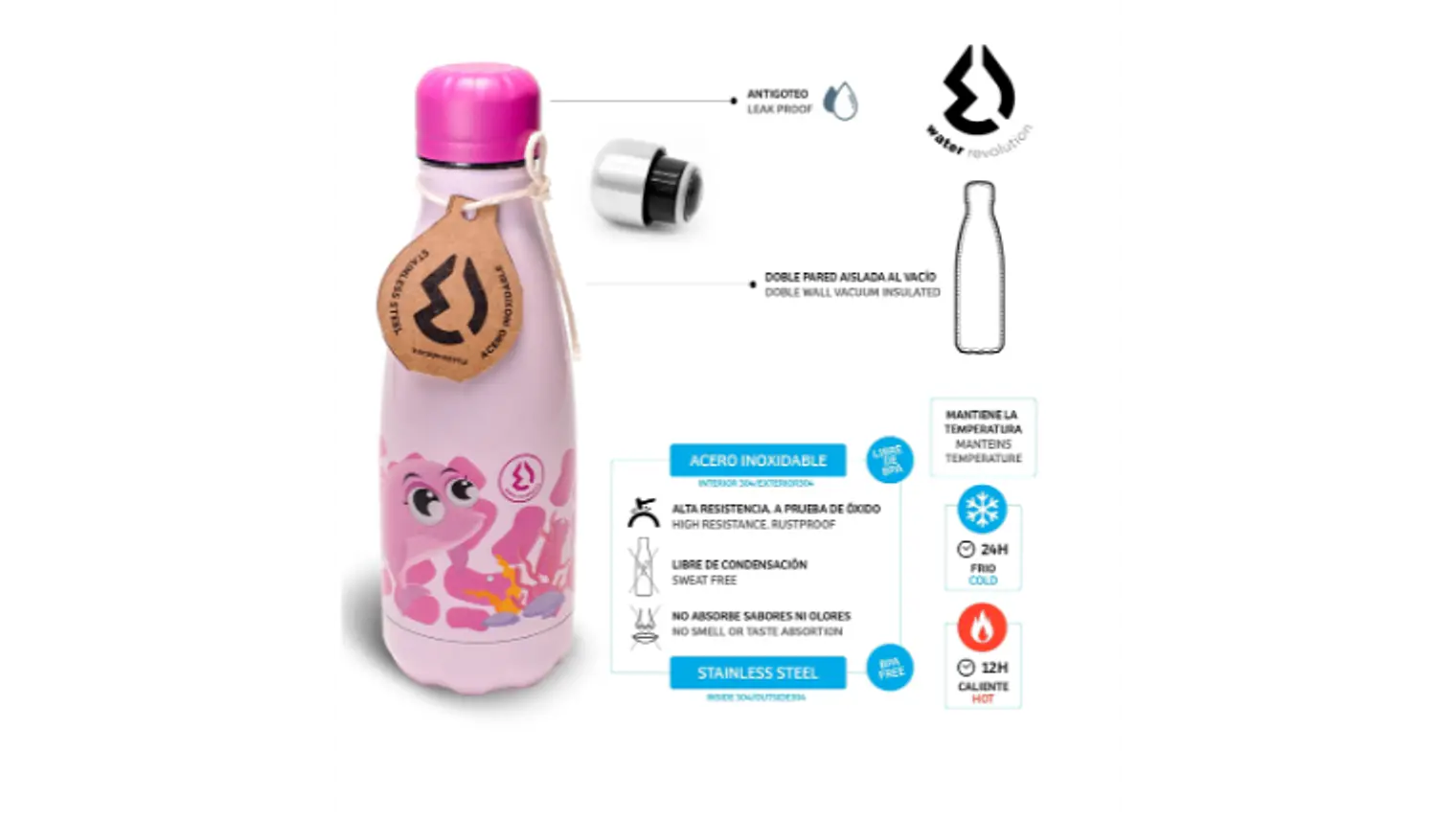 CANTIL AÇO INOX ROSA 350ML 2
