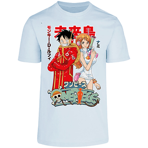 Playera One Piece Luffy Y Nami Egghead para Adulto