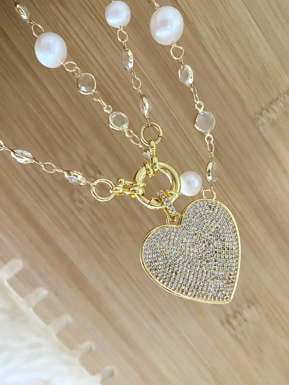 Maxi Collar Perlas y Cristales Corazón Circones  1