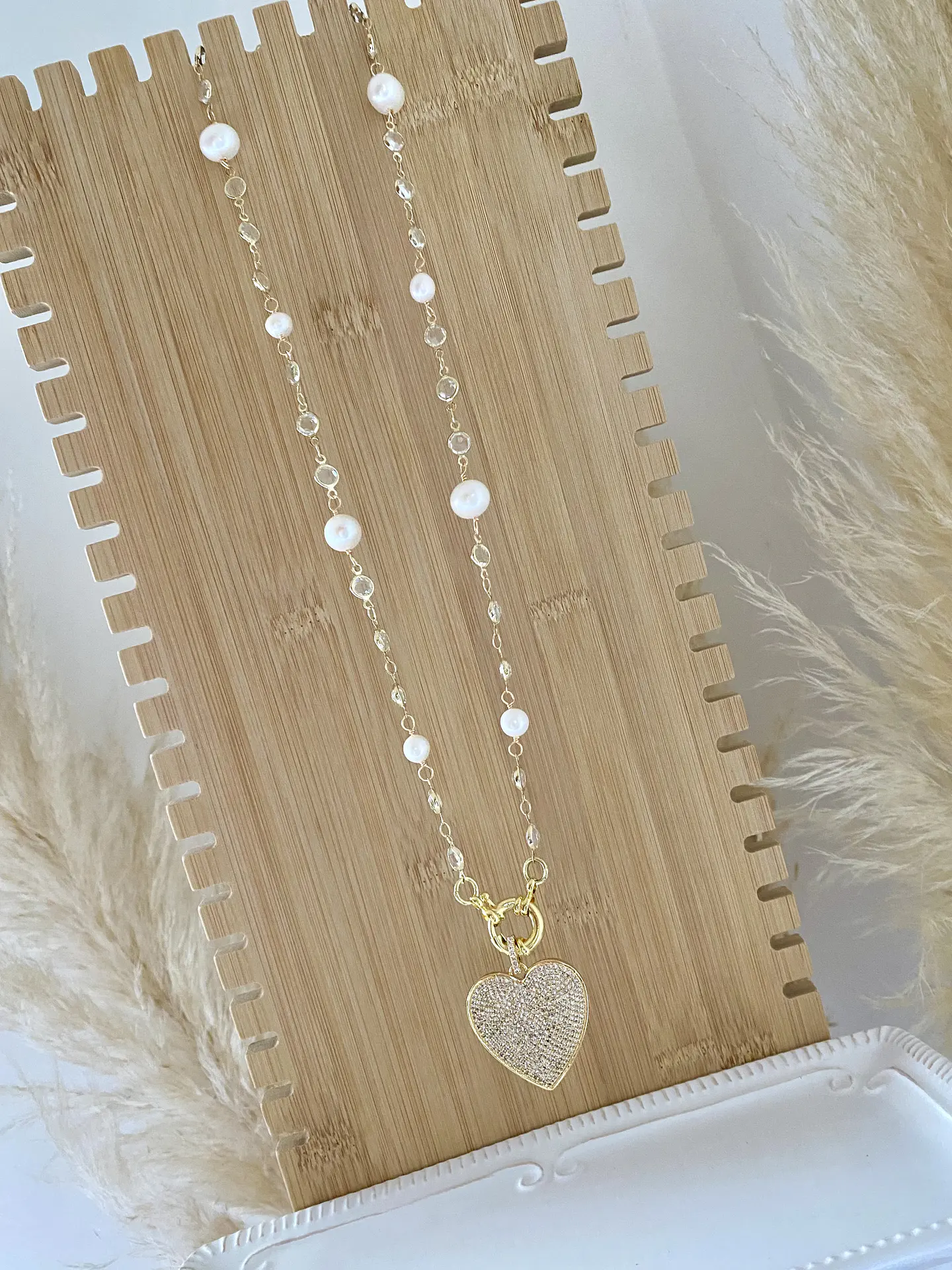 Maxi Collar Perlas y Cristales Corazón Circones  2