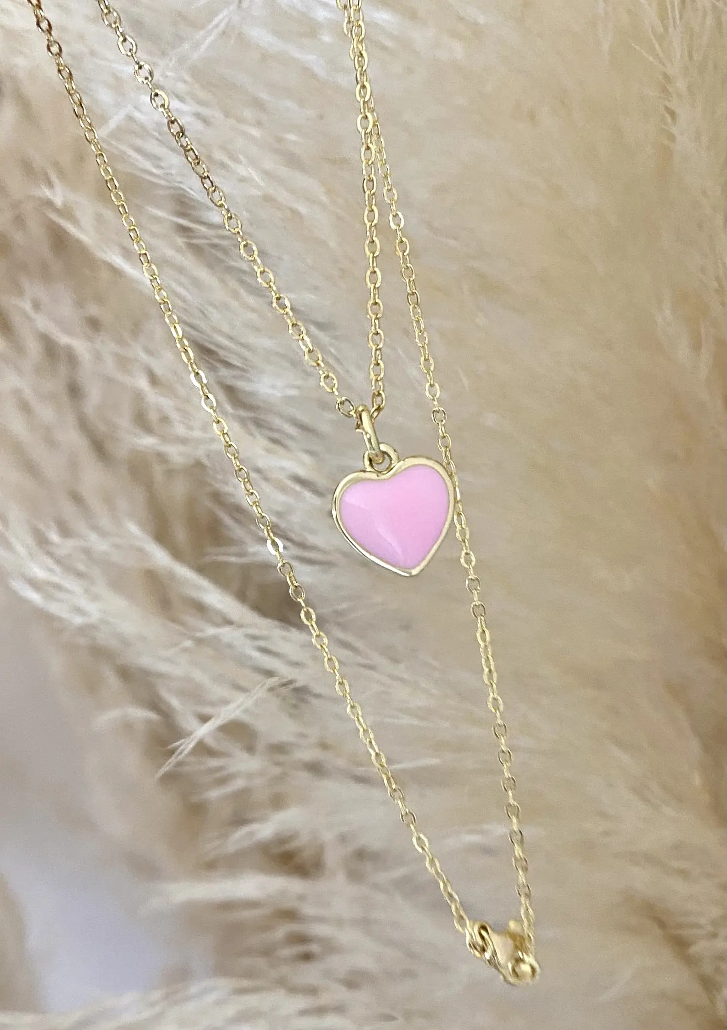 Cadena Corazón Reversible Pink y Dorado  2
