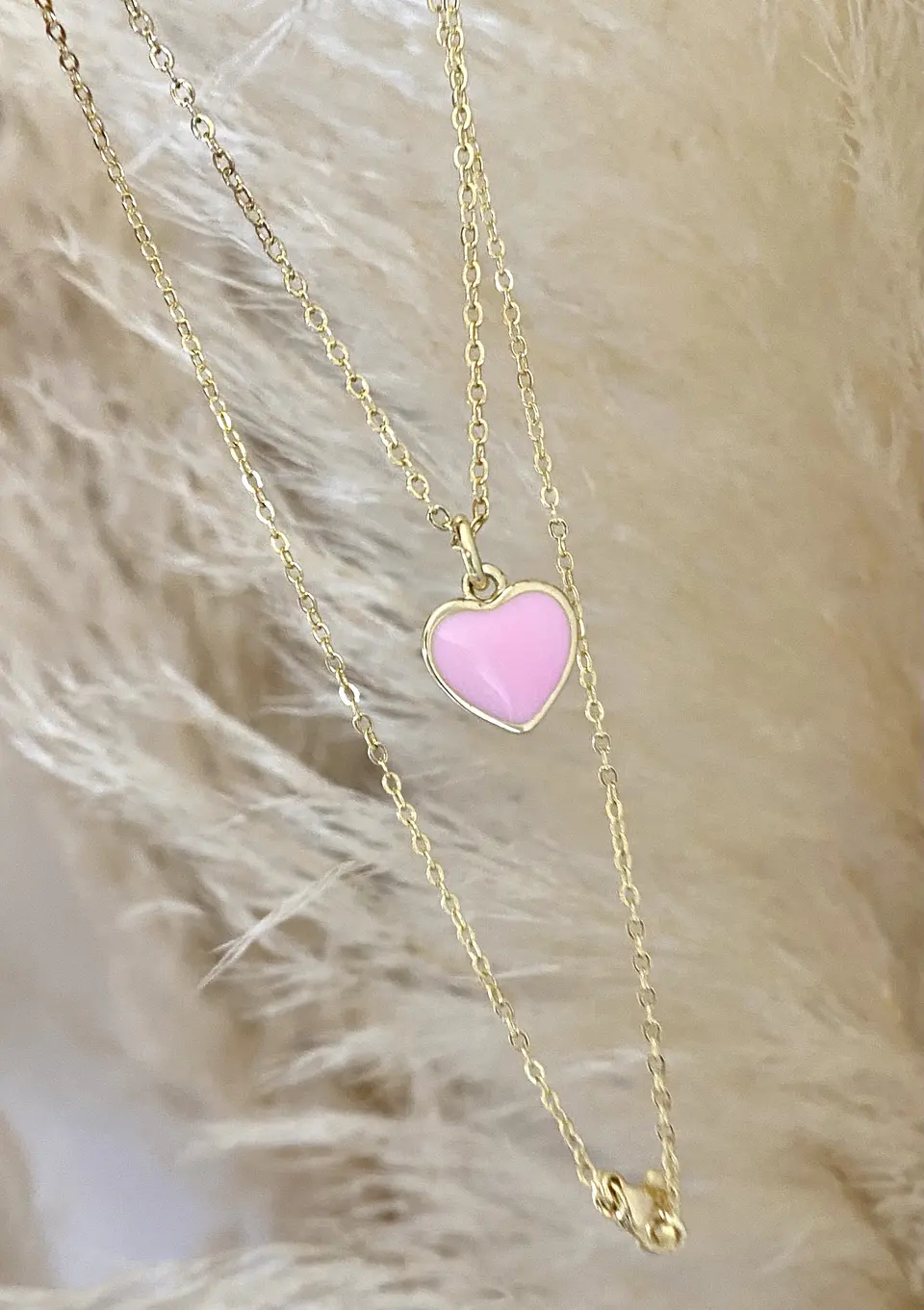 Cadena Corazón Reversible Pink y Dorado  2
