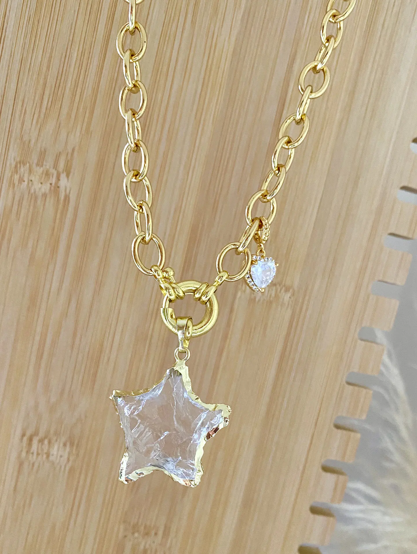 Collar Estrella Cuarzo punto luz Corazon cristal  1