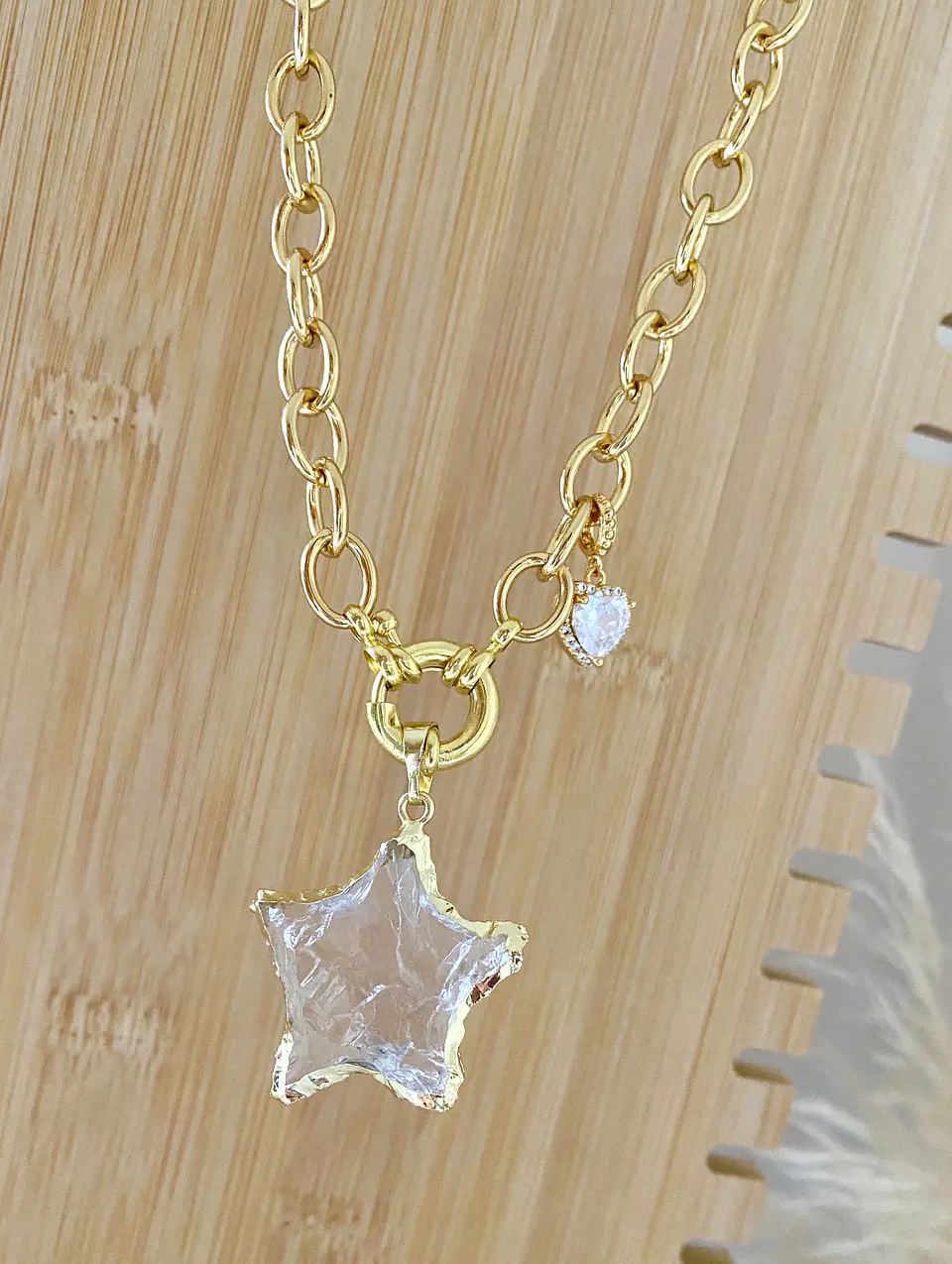 Collar Estrella Cuarzo punto luz Corazon cristal  1