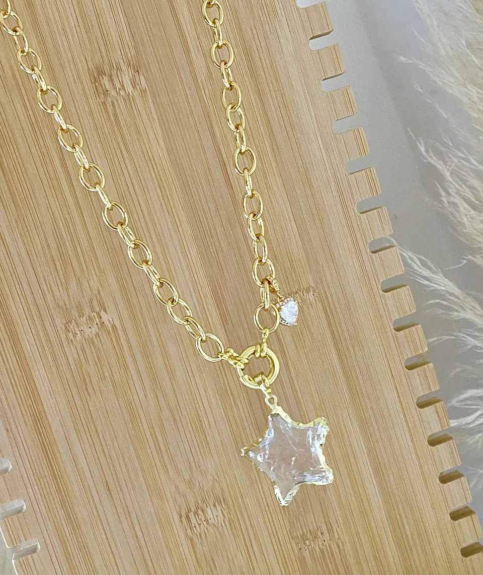 Collar Estrella Cuarzo punto luz Corazon cristal  2