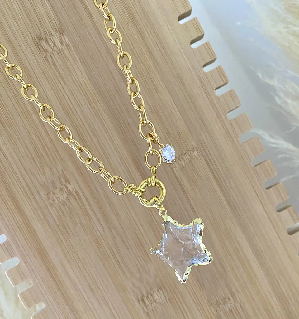 Collar Estrella Cuarzo punto luz Corazon cristal  3