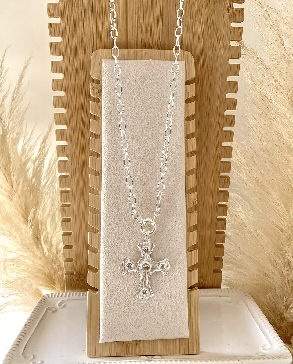 Maxi collar Cruz Incristacion Circones Silver   4