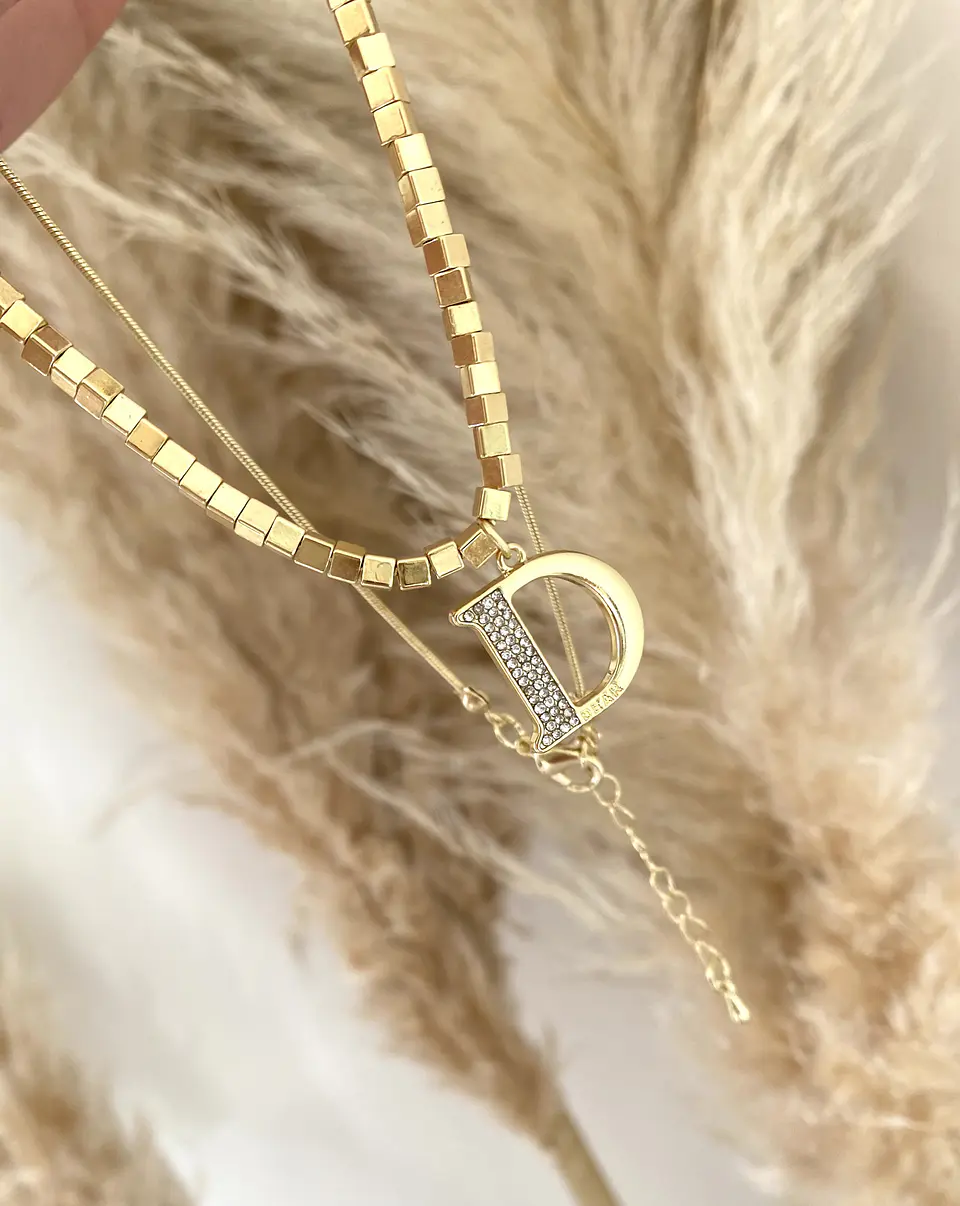 Collar  Inspo Dior Mostacilla cuadrada  Gold 6