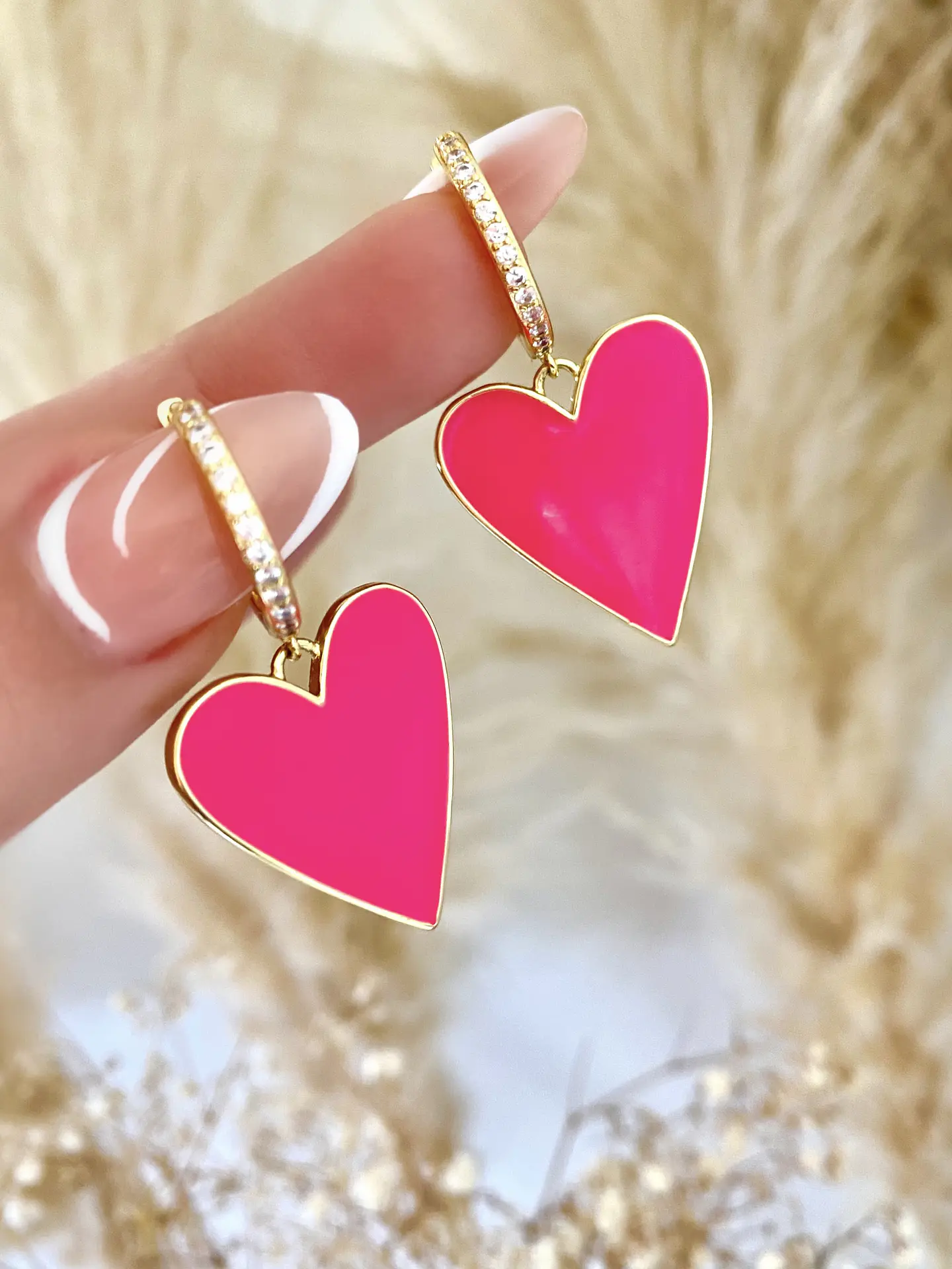 Aros Argolla Corazón Fucsia Esmaltado   1