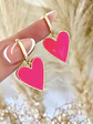 Aros Argolla Corazón Fucsia Esmaltado   - Miniatura 1