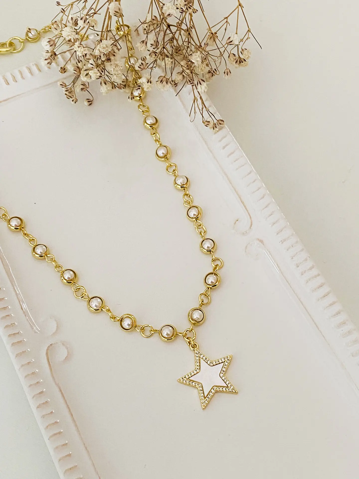 Collar  dije Estrella nácar eslabones Perlas engarzadas  1