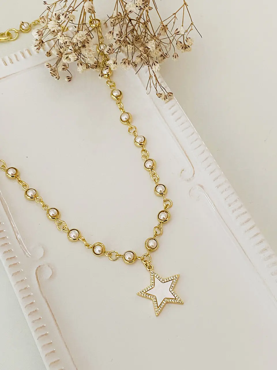 Collar  dije Estrella nácar eslabones Perlas engarzadas  1