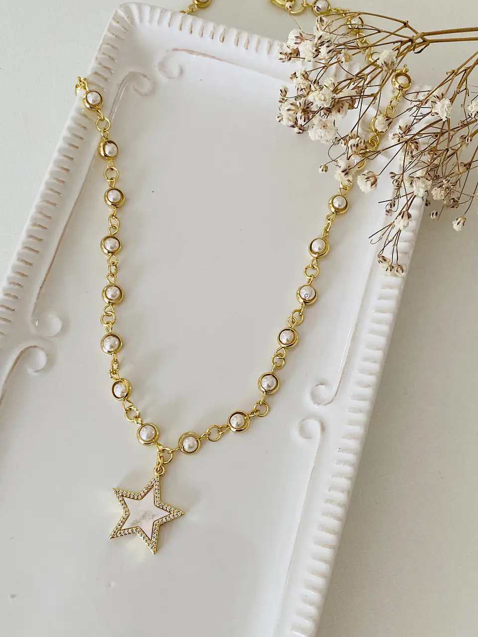 Collar  dije Estrella nácar eslabones Perlas engarzadas  4
