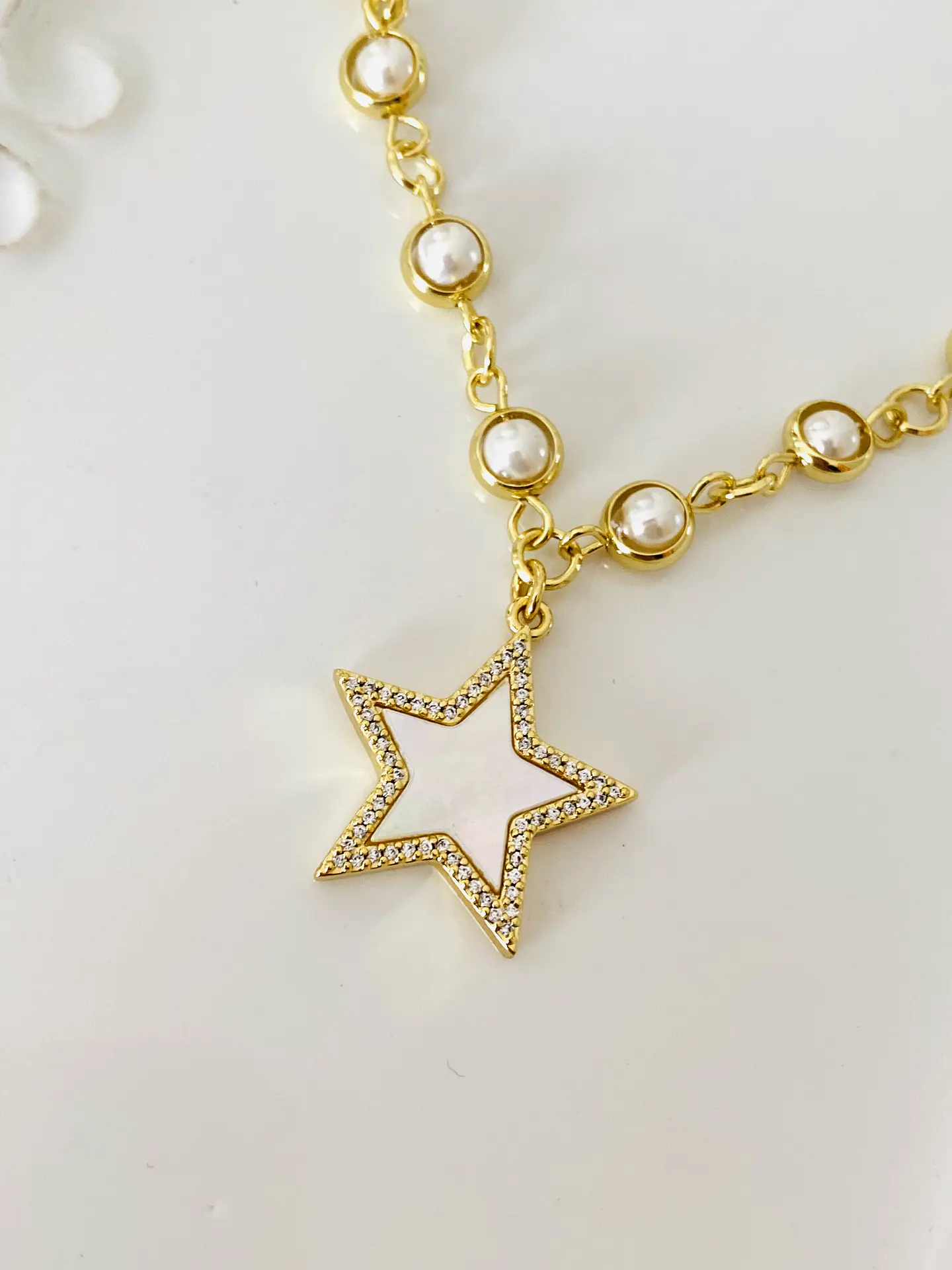 Collar  dije Estrella nácar eslabones Perlas engarzadas  5