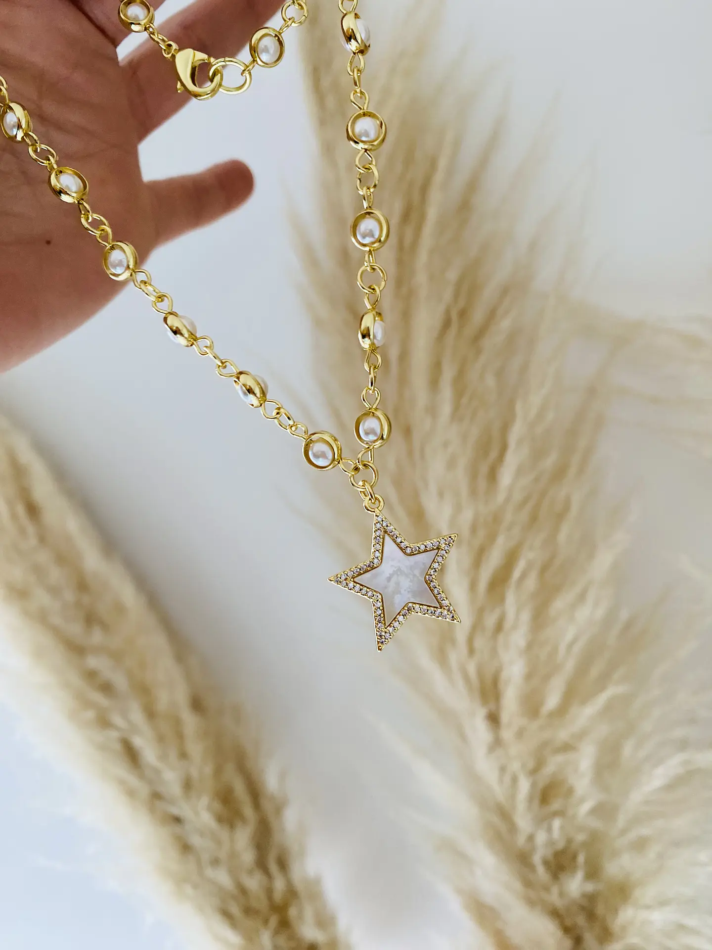 Collar  dije Estrella nácar eslabones Perlas engarzadas  3