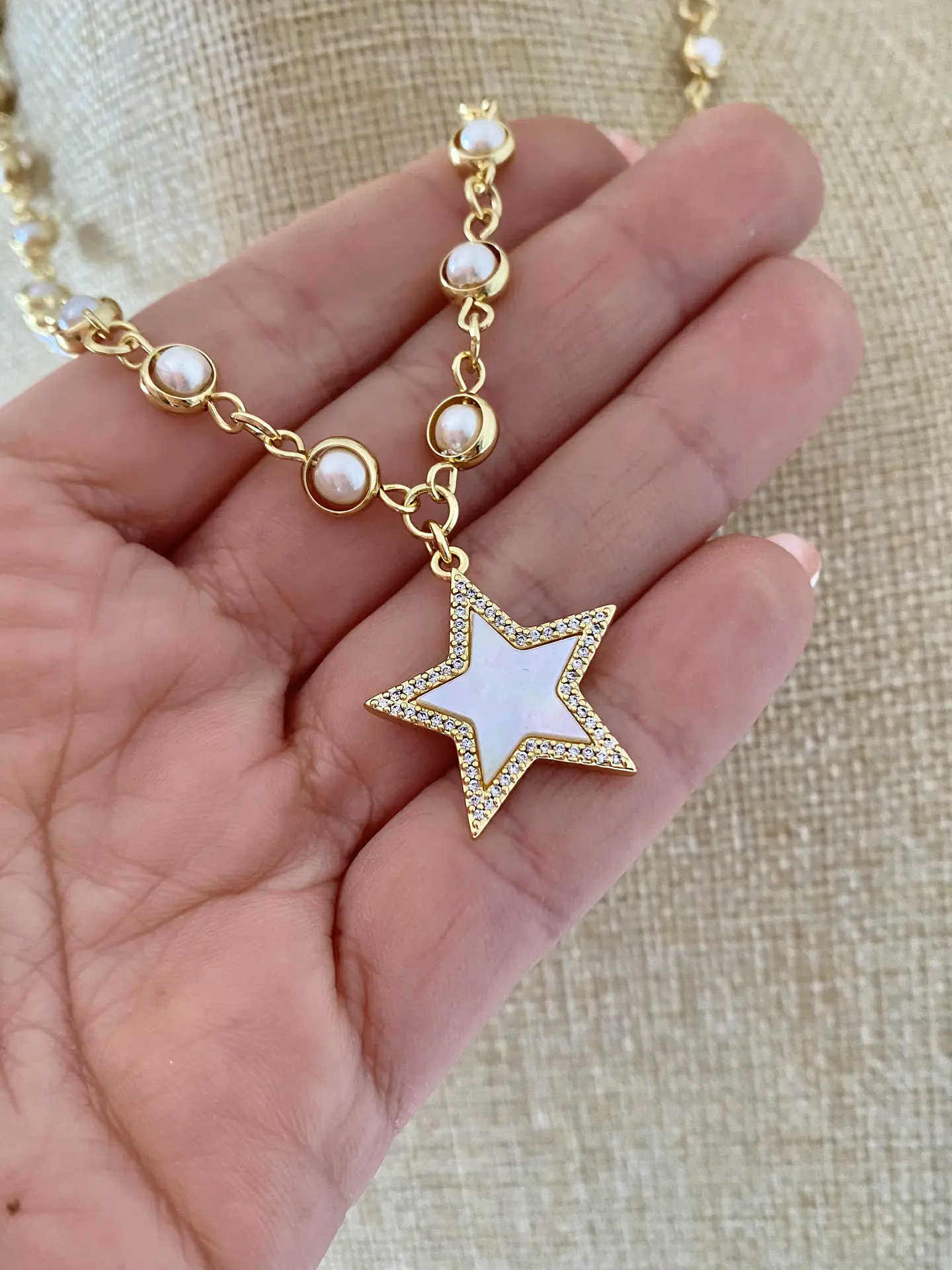 Collar  dije Estrella nácar eslabones Perlas engarzadas  2