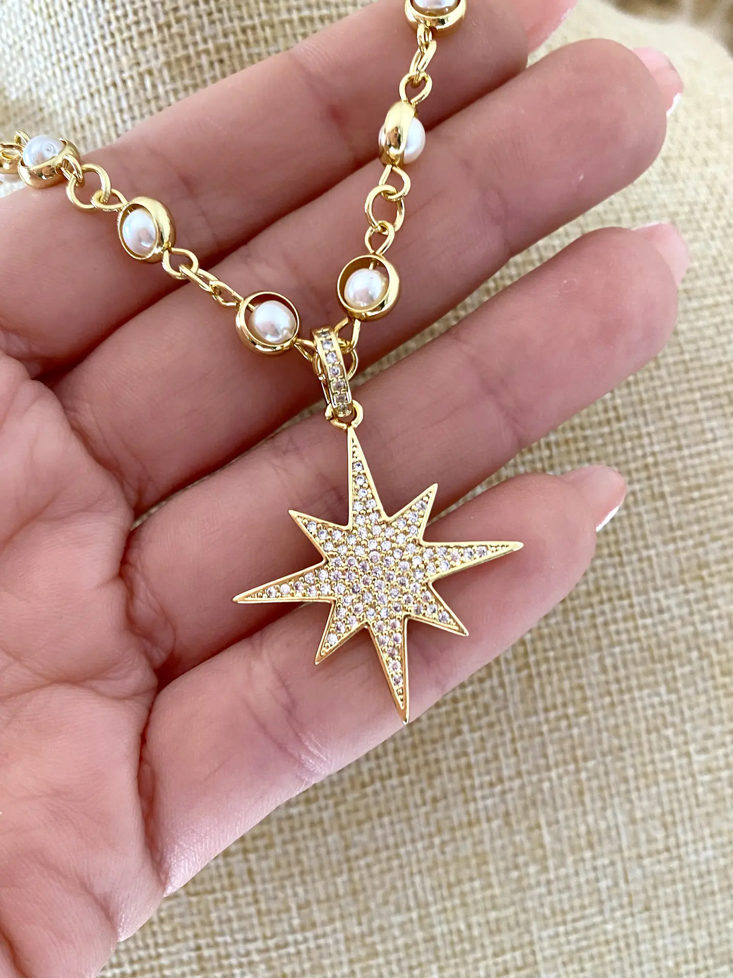Collar  dije Estrella Guía Circones  eslabones Perlas  engarzadas -  4
