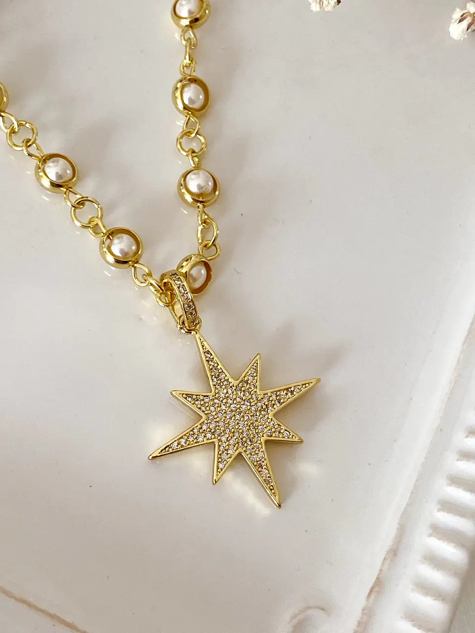 Collar  dije Estrella Guía Circones  eslabones Perlas  engarzadas -  5