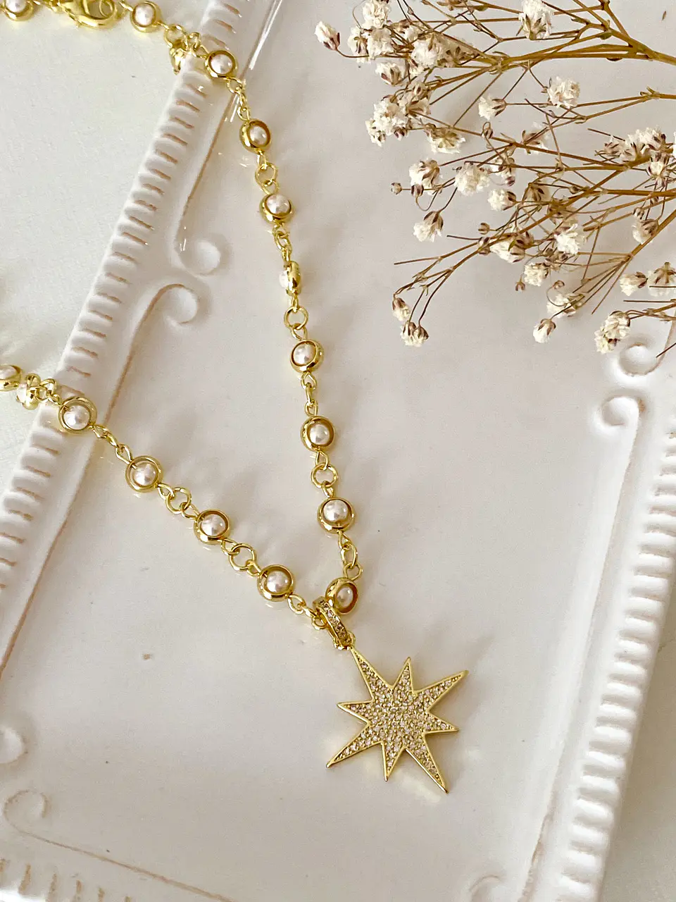 Collar  dije Estrella Guía Circones  eslabones Perlas  engarzadas -  1