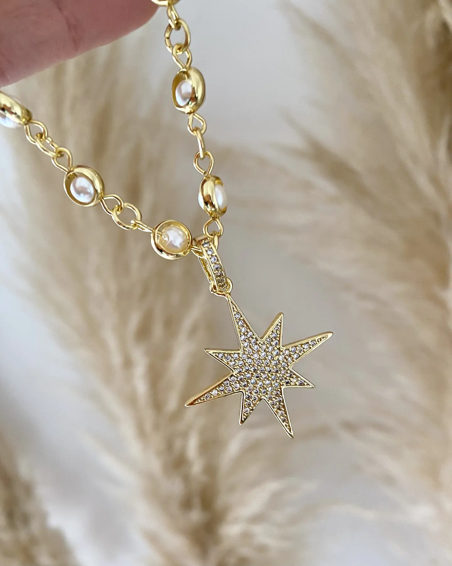 Collar  dije Estrella Guía Circones  eslabones Perlas  engarzadas -  3