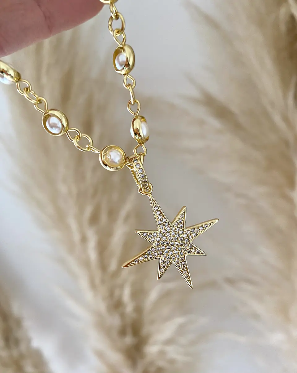 Collar  dije Estrella Guía Circones  eslabones Perlas  engarzadas -  3