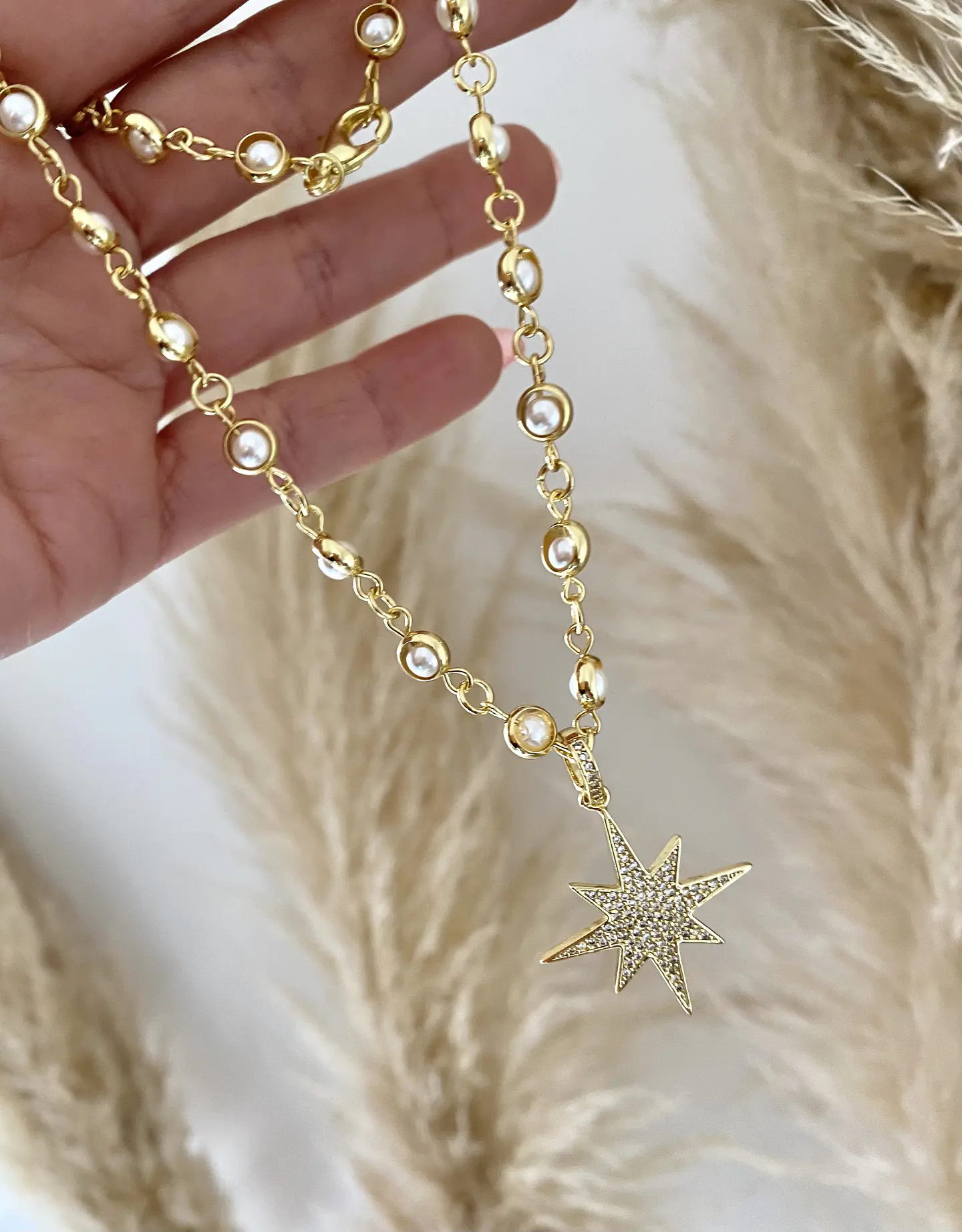 Collar  dije Estrella Guía Circones  eslabones Perlas  engarzadas -  7
