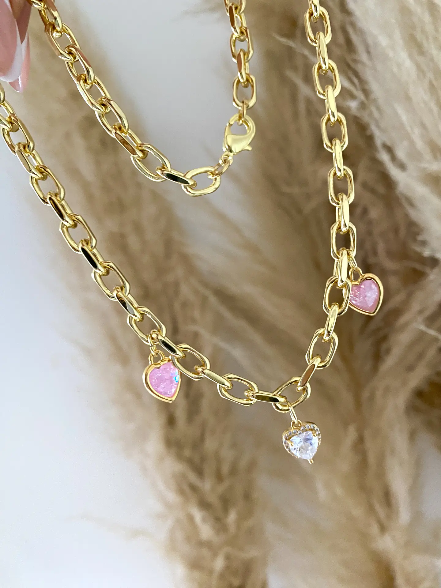 Collar Eslabones Trío Corazones  5