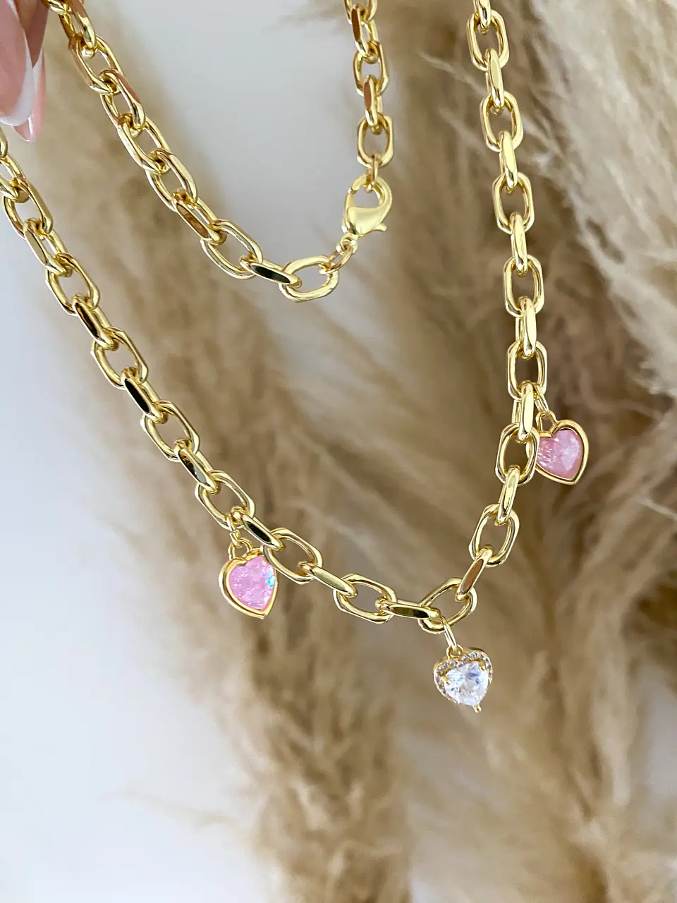 Collar Eslabones Trío Corazones  5