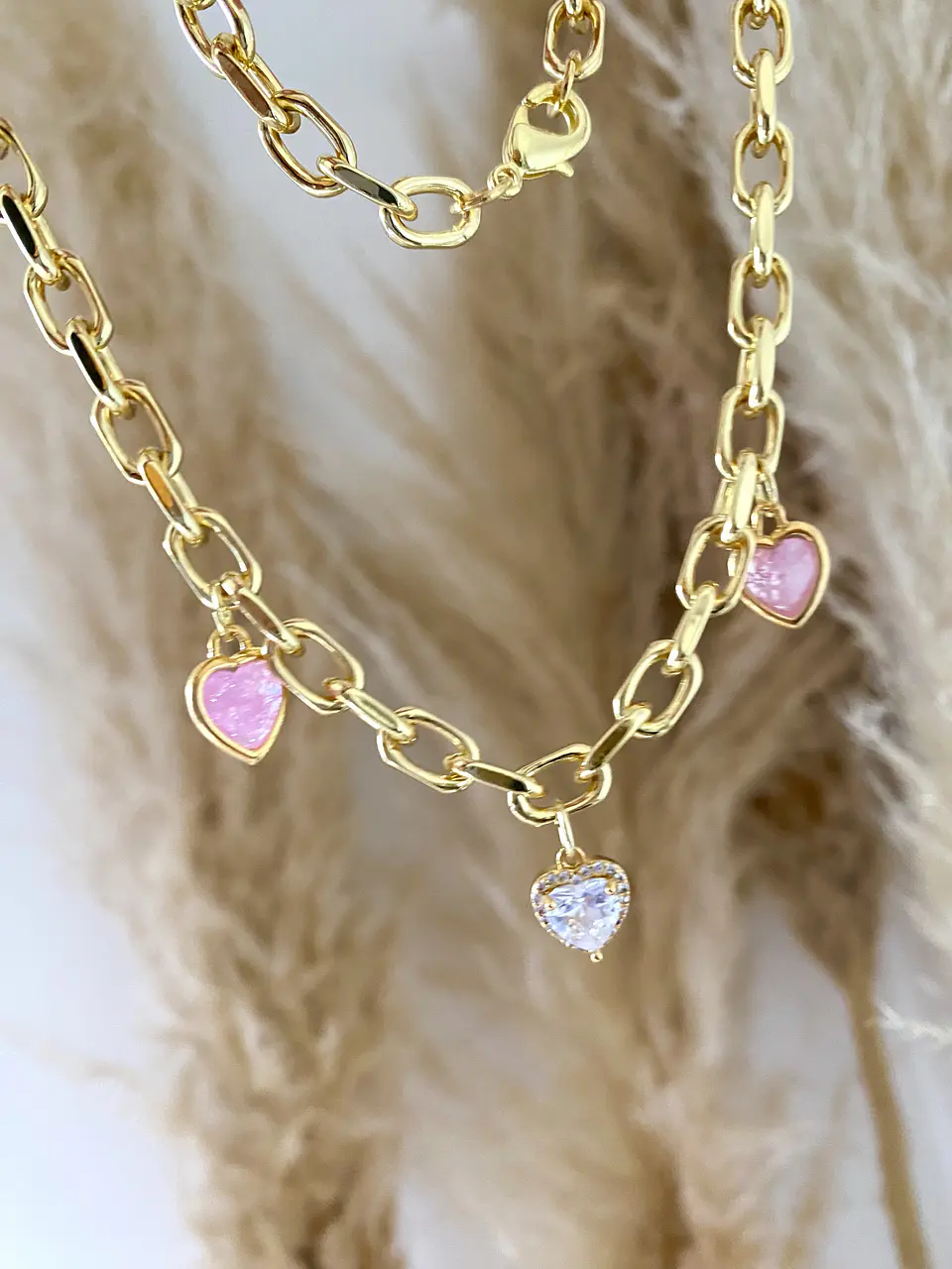 Collar Eslabones Trío Corazones  2
