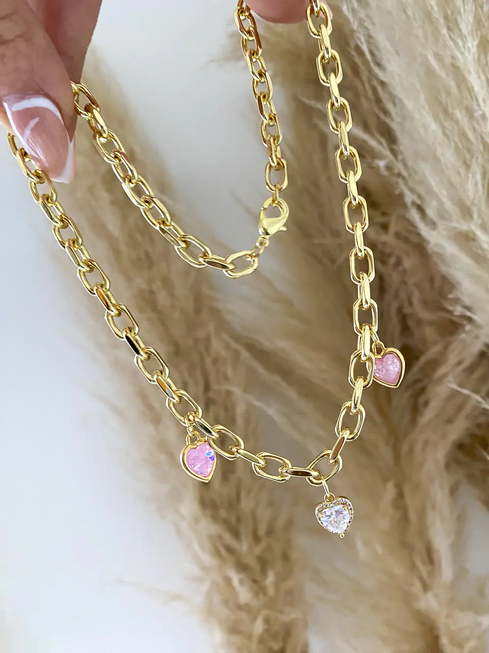 Collar Eslabones Trío Corazones  4
