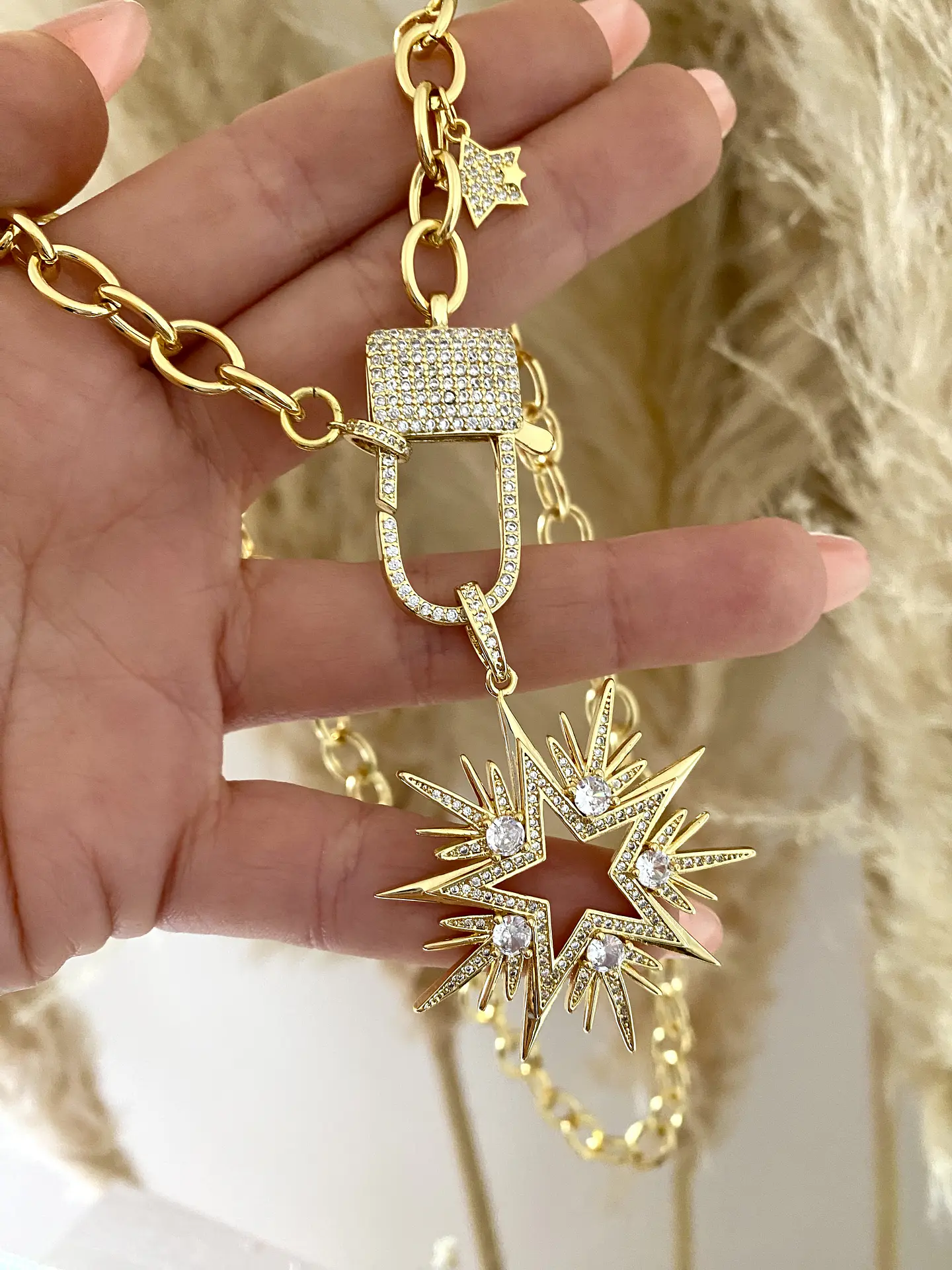 Collar Maxi Estrella 10 puntas Cristales + Broche Candado Luxury 1