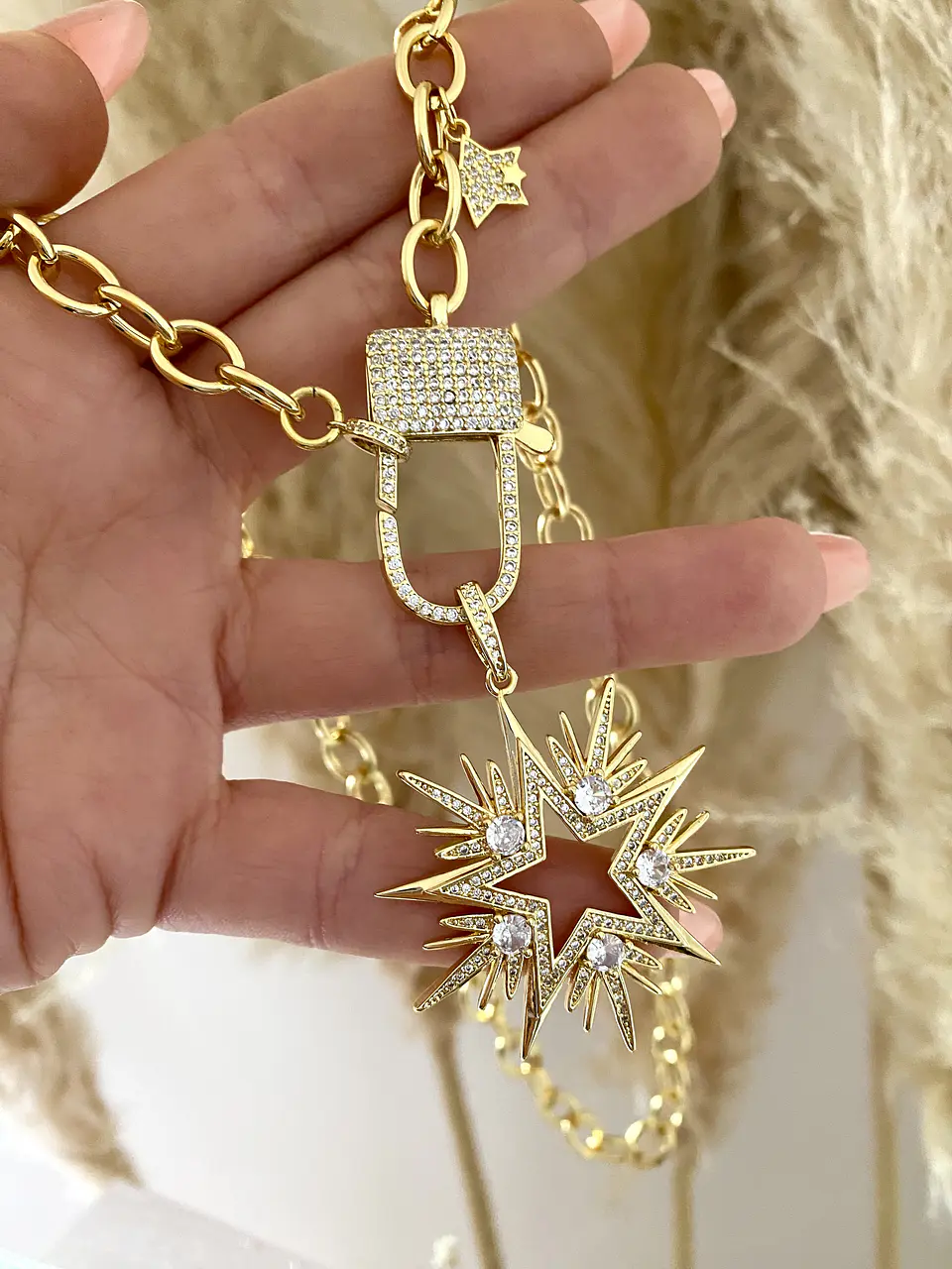 Collar Maxi Estrella 10 puntas Cristales + Broche Candado Luxury 1