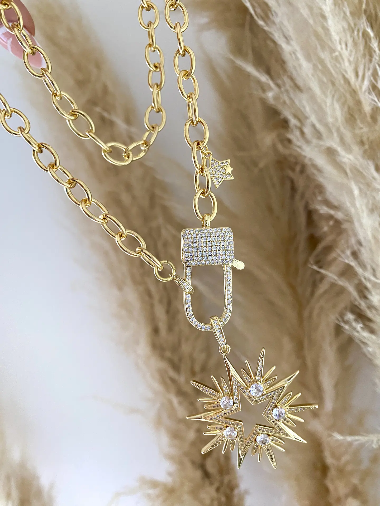 Collar Maxi Estrella 10 puntas Cristales + Broche Candado Luxury 2